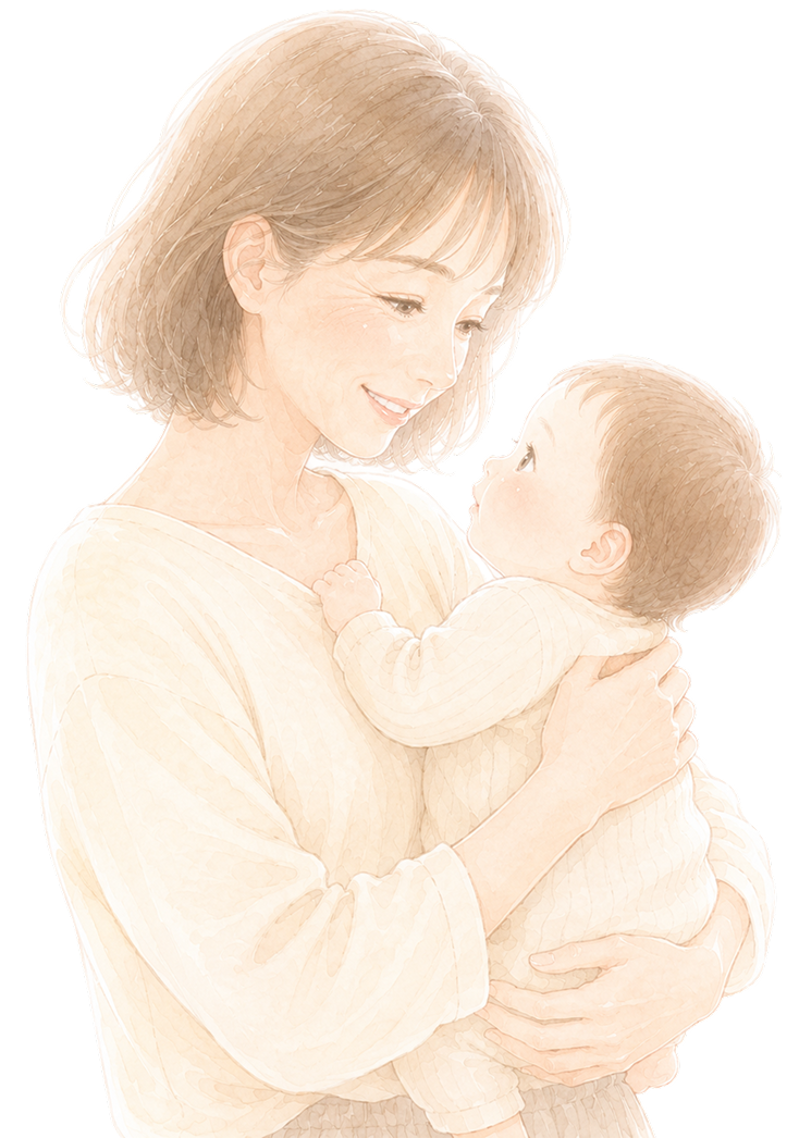 赤ちゃんを抱く母親のイラスト。